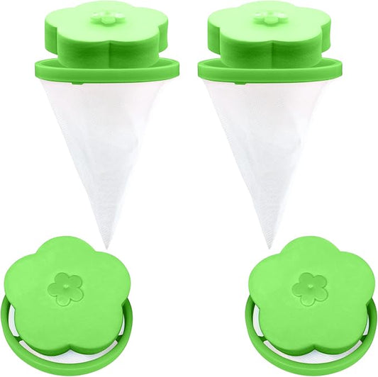 NEIJIANG Lint Catcher for Laundry,Pet Hair Remover for Laundry,Washing Machine Floating Lint Mesh Bag,Reusable Household Hair Filter Washer Lint Trap Net Pouch 4 Pieces (Green)