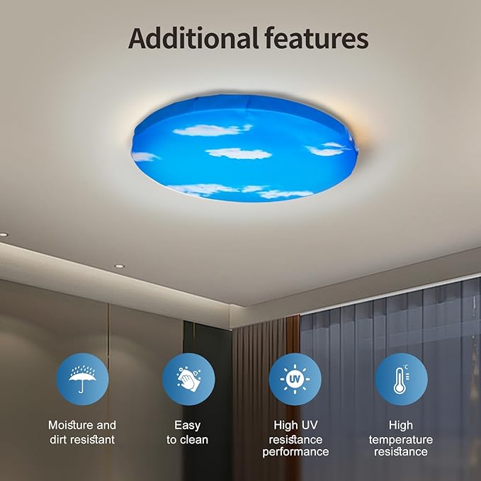 12" Ceiling Light Cover, 4 Pcs Flush Mount Light Fixture Cover, Fabric Ceiling Light Fixture Cover, Light Filters for Bedroom, Kitchen, Hallways/Entryways, Office, Basement (Partly Cloudy)