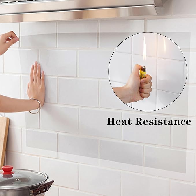 Clear Wall Protector Contact Paper Self Adhesive Oil Proof Waterproof Sticker Kitchen Backsplash Wall Protector Vinyl Film Removable Heat Resistant Transparent Wallpaper for Cupboard Furniture Doors