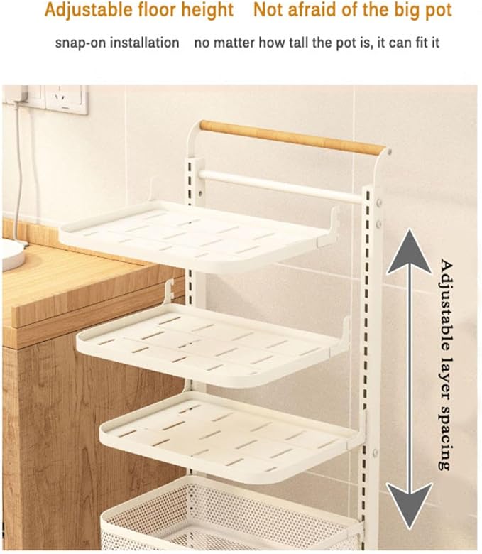 Kitchen Storage Rack Stand for Frying Pans Cups and Utensils nize Your Cupboard with Portable White Shelves (4 Boards + 3 Baskets)