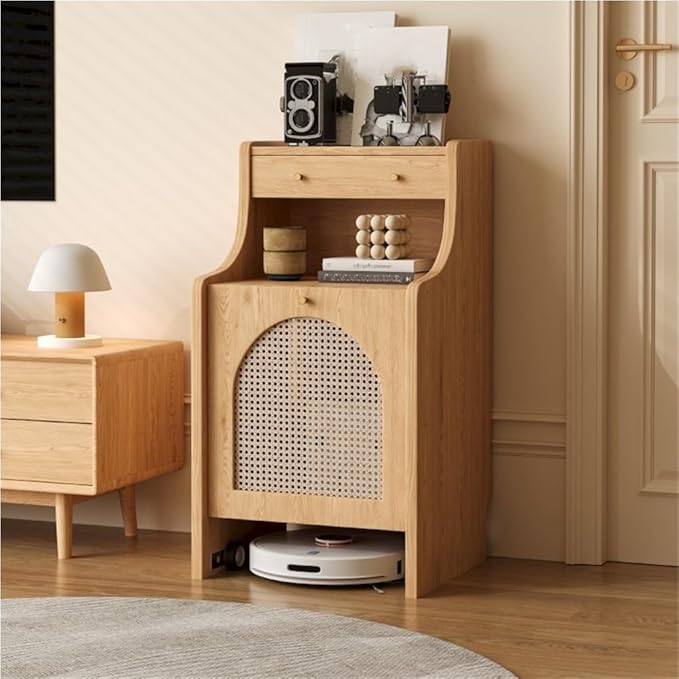 Sweeper Robot Vacuum Cleaner Storage Cabinet, Hidden Entryway or Living Room Cabinet with Doors, Sofa Sideboard Adaptable for Living Room, Entryway or Balcony(Natural,45cm/17.7in)