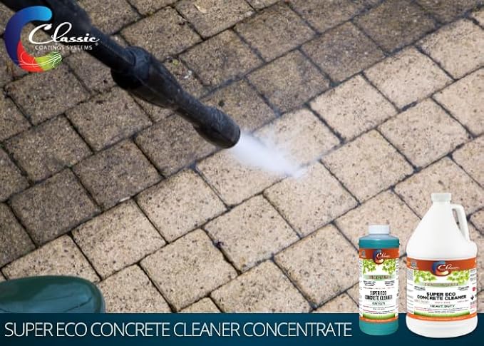 Classic Coatings | Eco Concrete Cleaner Concentrate | Indoor/Outdoor | Environmentally Safe, Non-Toxic, Easy to Use | Cleans Concrete, Garage Floors, Stone, Bricks & More | (1-Gallon)
