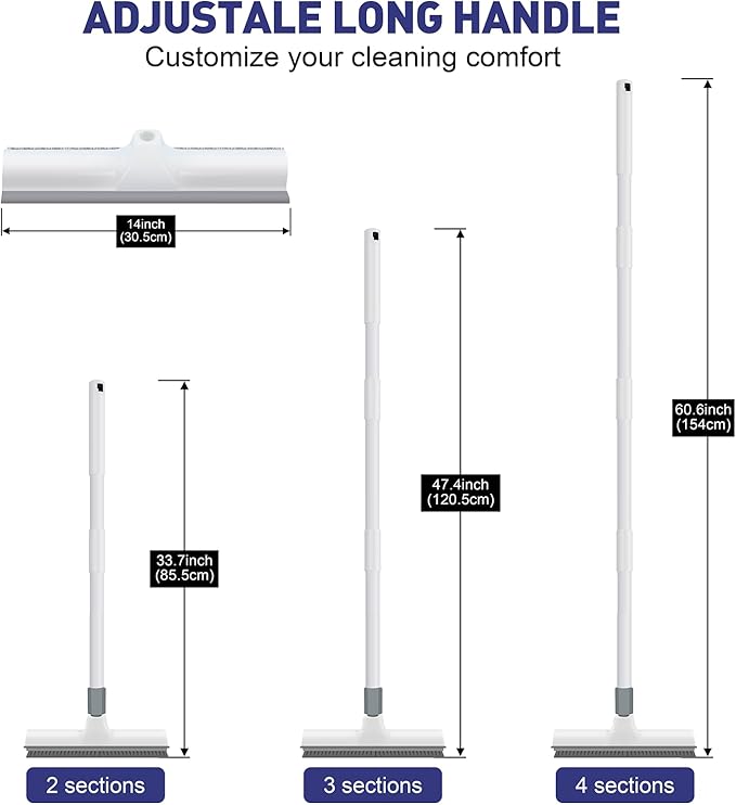 Yolaist Floor Scrub Brush with 60 inch Long Handle, 2 in 1 Heavy Duty Stiff Bristle Floor Scrubber Brush and Scraper for Cleaning Shower, Tile, Bathroom, Kitchen, Deck, Garage, Patio