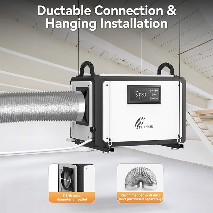 Commercial Dehumidifier 120 Pint with Drain Hose for Crawl Spaces, Industrial, Basements, Garages, Dehumidifier with Pump, Portable, Compact, Large Capacity, Auto Defrost, Memory Restart