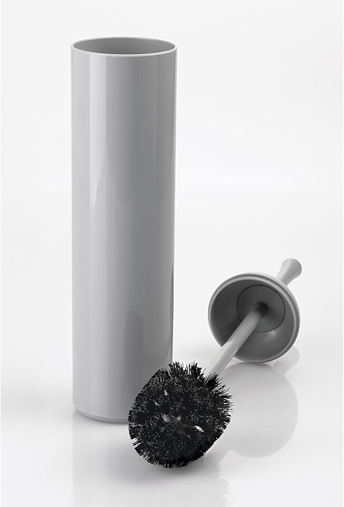 mDesign Extra Slim Compact Plastic Freestanding Toilet Bowl Brush and Holder for Bathroom Storage and Organization - Sturdy, Deep Cleaning, Covered Brush - Gray