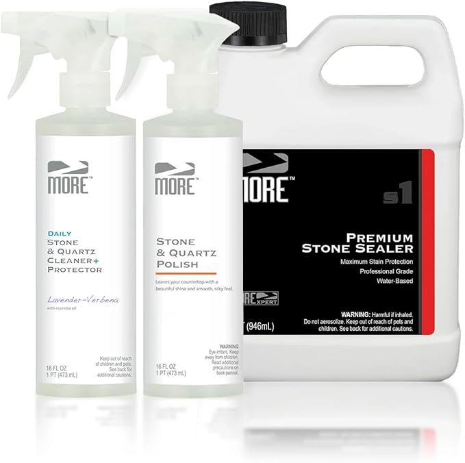 MORE - Quartz Countertop Cleaning, Sealing & Protection Kit - Shine & Stain Protection - Water-Based Formulas - Water-Based Formulas -L