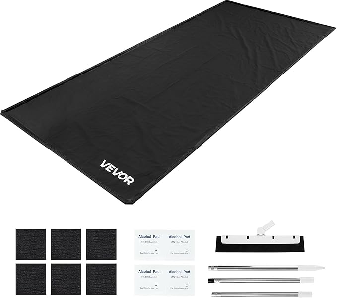 VEVOR Containment Mat, 7 ft 9 in x 18 ft, Non-Slip PVC Garage Floor Mat with a Cleaning Squeegee, Heavy Duty Durable Waterproof Containment Protection from Snow, Rain and Mud for Cars Parking, Black