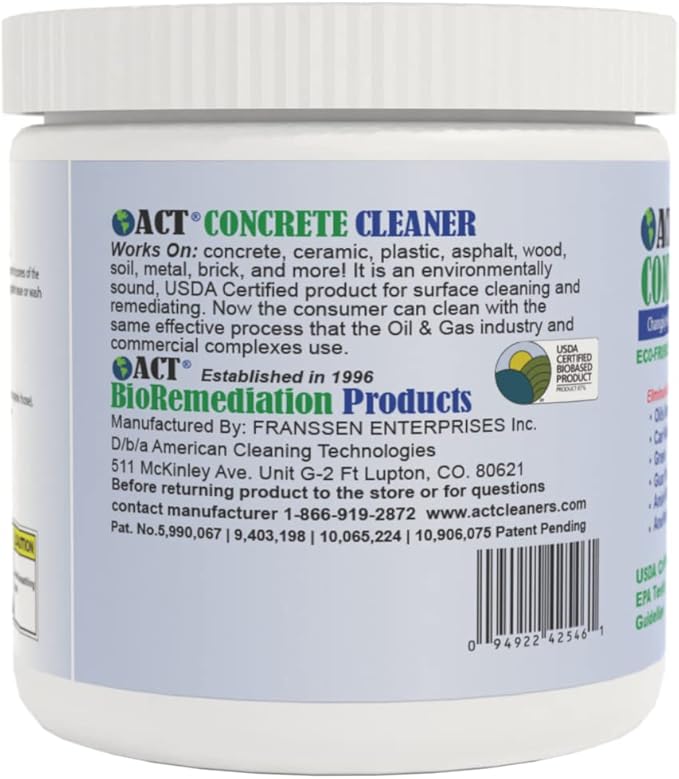 ACT Concrete Cleaner – Eco-Friendly Dry Powder Oil Stain Remover for Driveways, Sidewalks, Garages & Commercial Use | HOA Approved | Bioremediation Formula | Safe around Pets | 8oz