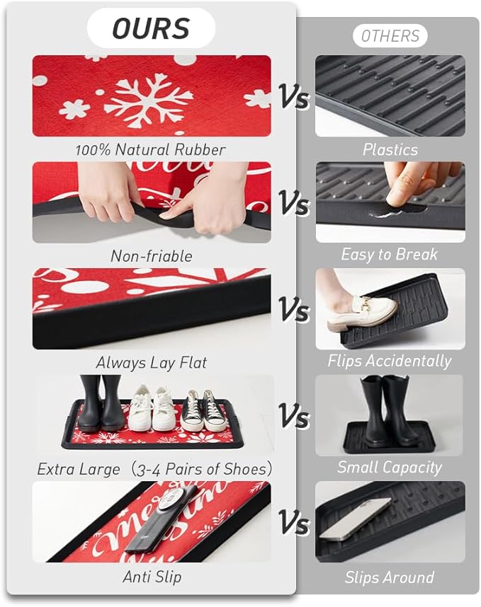 SUPENUIN Christmas Boot Tray Mat - Heavy Duty Snow & Water Catch Tray, Waterproof Rubber Shoe Mat with Lip for Entryway, Indoor & Outdoor Holiday Decor Storage (16"x27.5")