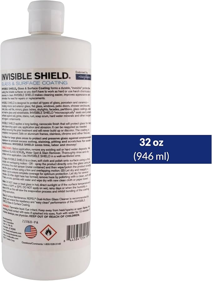 Unelko Invisible Shield Glass and Surface Coating 32oz, Liquid Glass Protection Coating for Mirrors, Tiles, Windshields, Solar Panels, and More, Glass Surface Protector and Sealant Spray