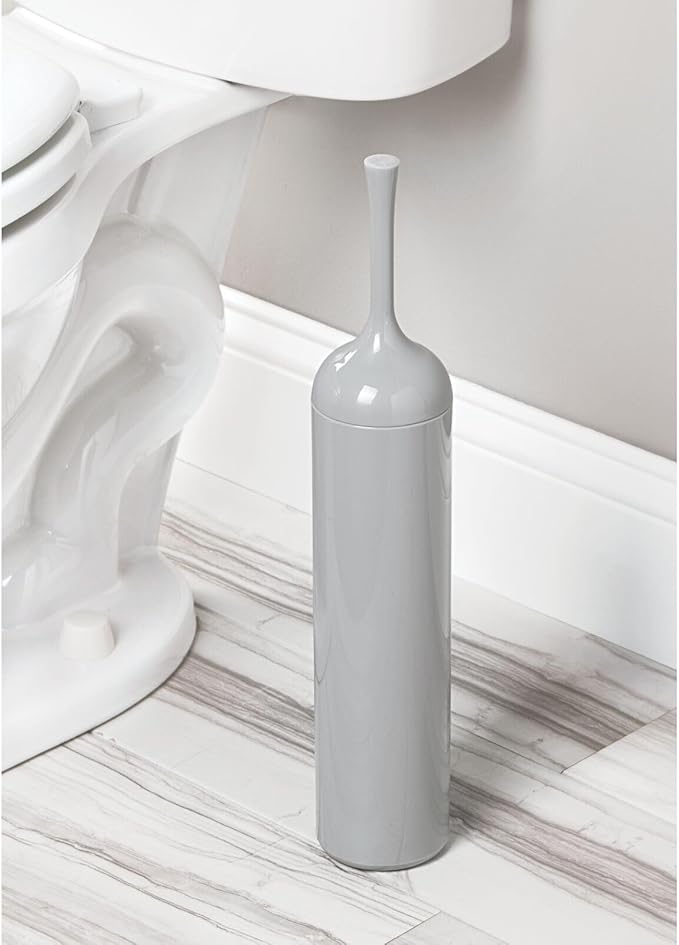 mDesign Extra Slim Compact Plastic Freestanding Toilet Bowl Brush and Holder for Bathroom Storage and Organization - Sturdy, Deep Cleaning, Covered Brush - Gray
