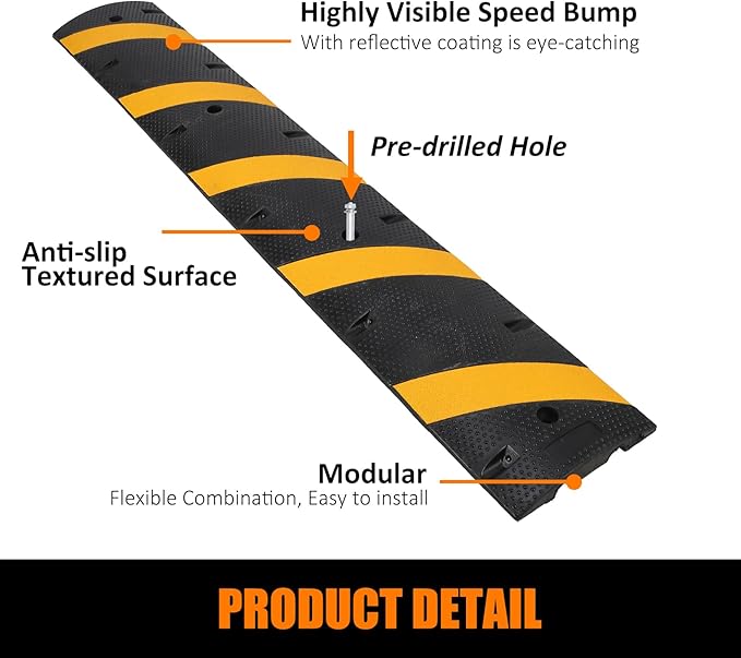 Towallmark 6 Ft Rubber Speed Bump, 2 Pack 2 Channel Modular Heavy Duty Speed Bumps Humps 25000 lbs Load Capacity, Cable Protector Ramp for Asphalt Concrete Gravel Driveway Road