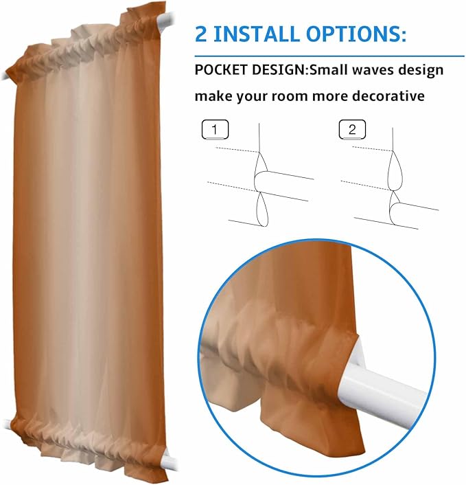 French Door Curtain Panel for Front Door, Dark Orange Gradient Slidelight Door Curtains with Tieback Light Filtering Privacy Panels for Doorway Entryway 25"x 40"