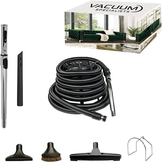 Vacuum Specialists BASIC Garage Central Vacuum Accessory Kit | 30 Feet Air Hose & Deluxe Cleaning Kit [Fit All Central Vacuum Brands]
