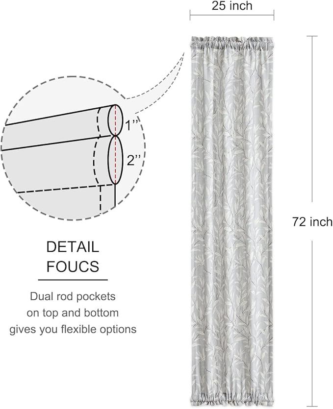 VOGOL Linen Textured Door Curtains, Soft Lightweight Decorative Front Door Panels, Rod Pocket Leaves Print Window Panel for Front Doorways, 1 Piece, 25 x 72 in