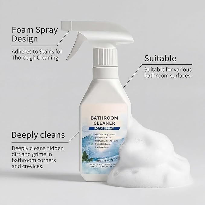 Bathroom Descaler Foam Cleaner Spray, Foaming Bathroom Cleaner for Limescale Remover, Hard Water Stain & Soap Scum Remover, Multi Surface Bathroom Cleaner for Shower,Glass Door, Sink & Faucet ﻿ (3pcs)