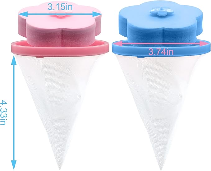 NEIJIANG Lint Catcher for Laundry,Pet Hair Remover for Laundry,Washing Machine Floating Lint Mesh Bag,Reusable Household Hair Filter Washer Lint Trap Net Pouch 4 Pieces (Blue，Pink)