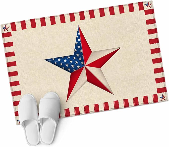 Farmhouse American Flag Pentagram Entryway Rug 2'x3', Small Area Rug Non-Slip Front Door Mat Washable Floor Carpet for Indoor Entrance Kitchen Bathroom