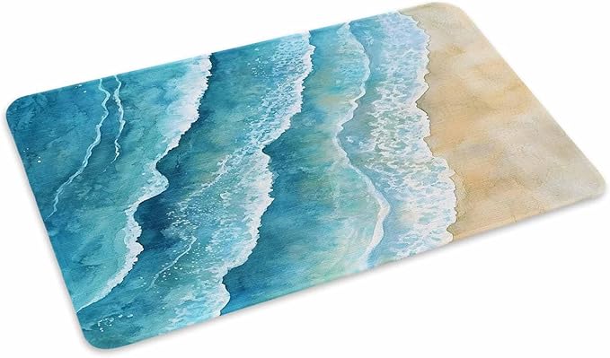 Abstract Waves Doormat Spray Blue Ocean Seaside Watercolor Non Slip Low Profile Rubber Door Mat Washable Absorbent Indoor Front Door Mat Entryway Rug Entrance Carpet 20x31.5 Inch