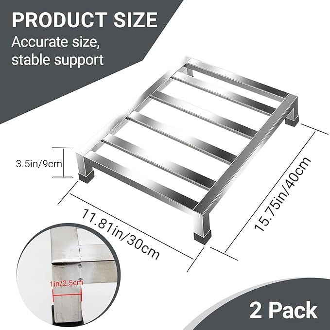 2 Pack Dunnage Rack,15.7"X11.8"X3.5" Stainless Steel Dunnage Racks,Kitchen Basement Garage Storage Racks,1000 lbs Capacity