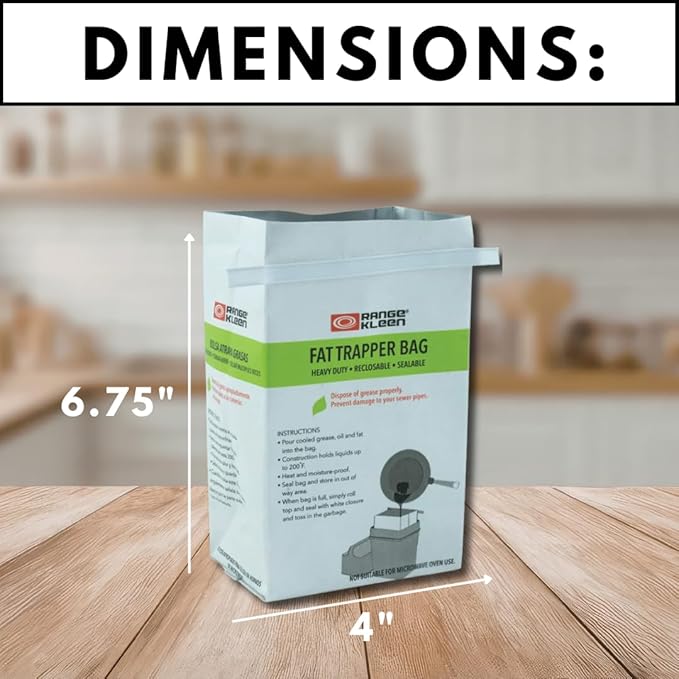Range Kleen Grease Container for Kitchen – “600-02 Trap the Grease” Grease Keeper System w/ 2 Fat Trapper Refill Bags + Kitchen Grease Container
