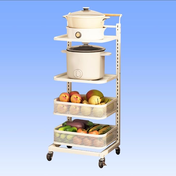 Microwave Oven Rack with Drawer Expandable Kitchen Storage Shelf for Countertop Pot Lid nizer and Chopping Board Holder White 4 Tiers 2 Boards 2 Baskets