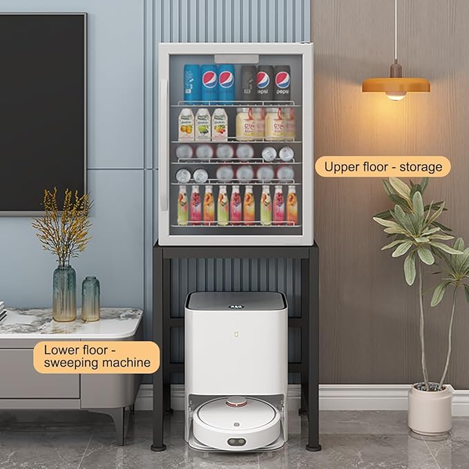 Robot Vacuum Cleaner Storage Rack,Robot Vacuum Stand Cabinet - Double-Tier Metal Storage Rack for Robot Cleaners, Entryway Organizer & Household End Table Nightstand (60x40x55cm) - Durable &