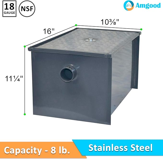 8 LB Carbon Steel Grease Trap Interceptor for Restaurant Under Sink Kitchen