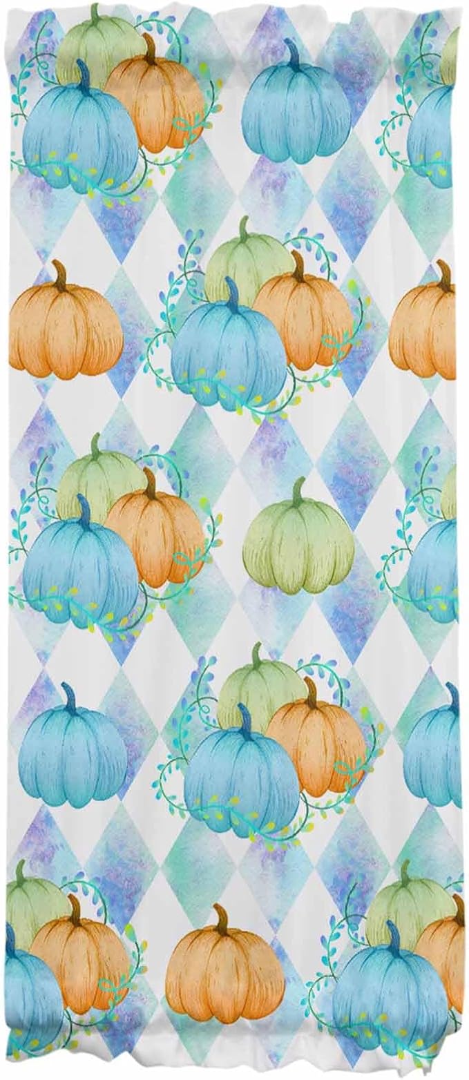 French Door Curtain Panel for Front Door, Thanksgiving Autumn Pumpkin Plants Watercolor Geometric Slidelight Door Curtains with Tieback Light Filtering Privacy Panels for Doorway Entryway 25"x 40"