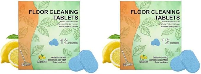 Floor Cleaning Tablets, 24pcs Floor Cleaner Tablets For Mopping, Effective Mild Sheets Tablet, Hard Floors Cleaner For Tiles Marble Laminate Home Indoor Kitchen Bedroom Bathroom, Lemon Scent