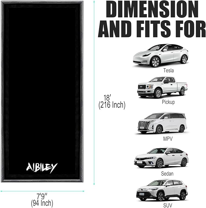 Garage Floor Mats for Under Car,7'9"x18',Non-Slip Garage Flooring Protector Parking Rugs Carpet,Heavy Duty Waterproof Rubber Containment Mat,Protect from Snow,Ice,Oil,Rain,Muds,with Squeegee,Velcro