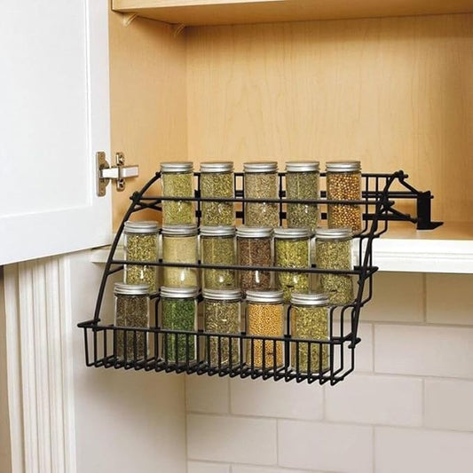 3-Tier Pull Down Cabinet Spice Rack Organizer,Metal Storage Shelf,Retractable Large Capacity Kitchen Storage Shelf Organizer for Kitchen Cabinet Cupboard Pantry, Black, LL0124-1