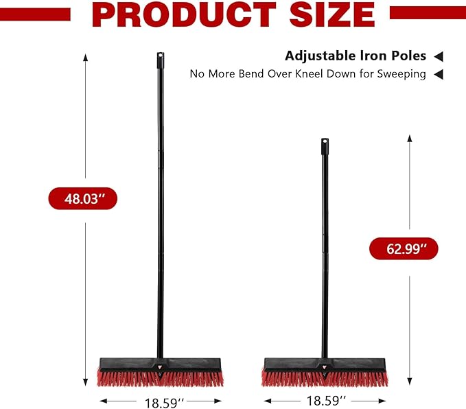18" Push Broom for Outdoor - Heavy Duty Broom 63" Long Handle Outdoor Broom for Deck,Driveway,Garage,Yard,Deck,Patio,Warehouse,Concrete