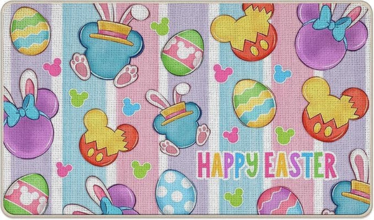 Happy Easter Decorative Front Door Mat Easter Eggs Welcome Doormat Indoor Outdoor Non Slip Floor Entryway Rug Spring Colorful Pastel Home Kitchen Decoration 16x24 inch