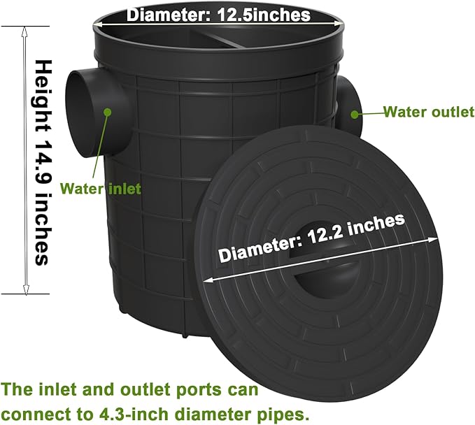 Commercial Grease Trap, Lightweight PE Plastic Grease Interceptor Trap Side Inlet Waste Oil Water Separator for Kitchen Sink Restaurant Wastewater Easy Install