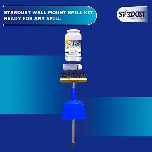 Stardust Complete Quick Response Cleaner Bundle - Wall Mount Kit with Cleaner/Degreaser, Screw Anchor, Zip Tie Mounts, Broom Head, 5-Quart Dispenser, Broom Handle, Dust Pan, (10) Disposal Bags