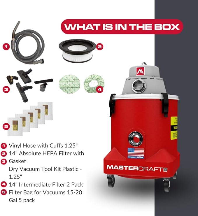 Mastercraft Enviromaster Critical HEPA Dry Vacuum 9 Gallon | 94 CFM 84" Waterlift | Max Capacity Dry Series | Mold, Lead & Asbestos Abatement, Restoration | 1.3 HP Commercial