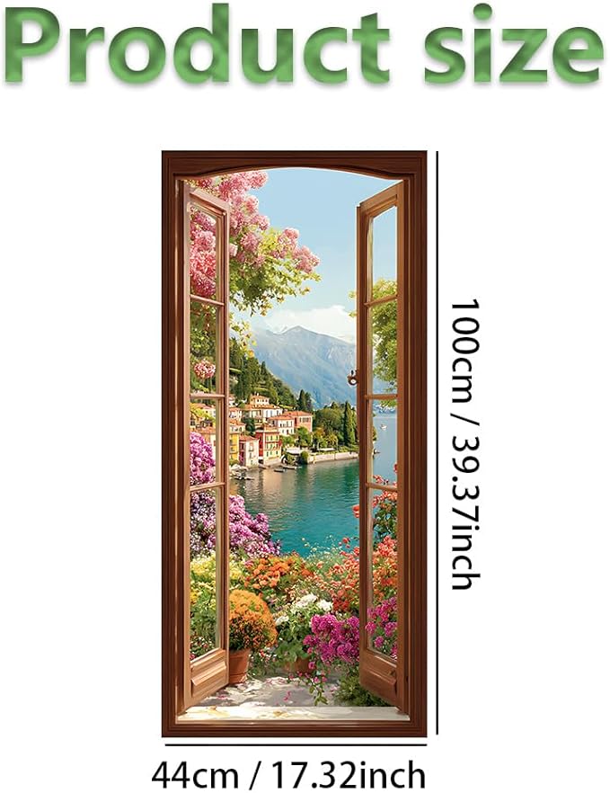 Window Privacy Film 17x39 Inch Scenic Lake View Design Peel and Stick Static Cling Decorative Window Film for Home Office Bedroom Bathroom Glass Door Covering