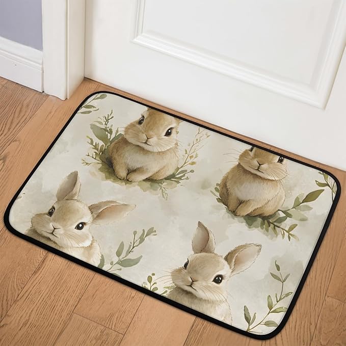 Spring Easter Bunny Cute Floral Plant Doormat Bath Mat Welcome Rug Non-Slip Dust Floor Seasonal Spring Summer Mats for Kitchen Office Farmhouse Yard Front Hall Lawn 16x24 inch