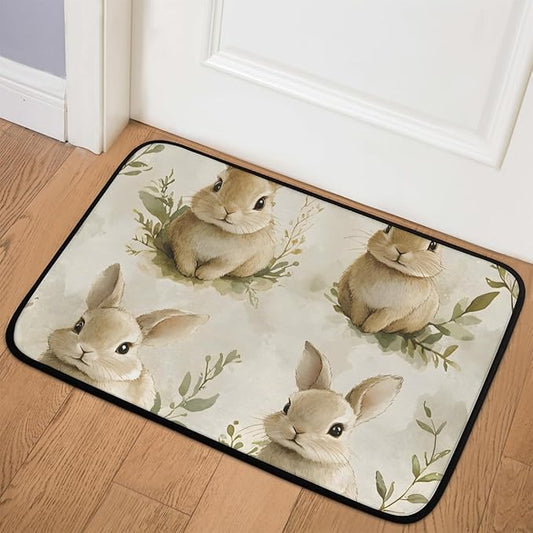 Spring Easter Bunny Cute Floral Plant Doormat Bath Mat Welcome Rug Non-Slip Dust Floor Seasonal Spring Summer Mats for Kitchen Office Farmhouse Yard Front Hall Lawn 16x24 inch