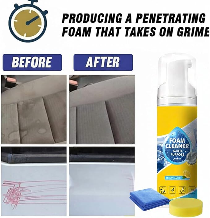 Powerful & Multipurpose Car Interior Foam Cleaner, All-Purpose Rinse-Free Foam Cleaner Spray, Multifunctional Car Interior Cleaner, Foam Cleaner All Purpose for Car, Kitchen, Bathroom (2Sets)