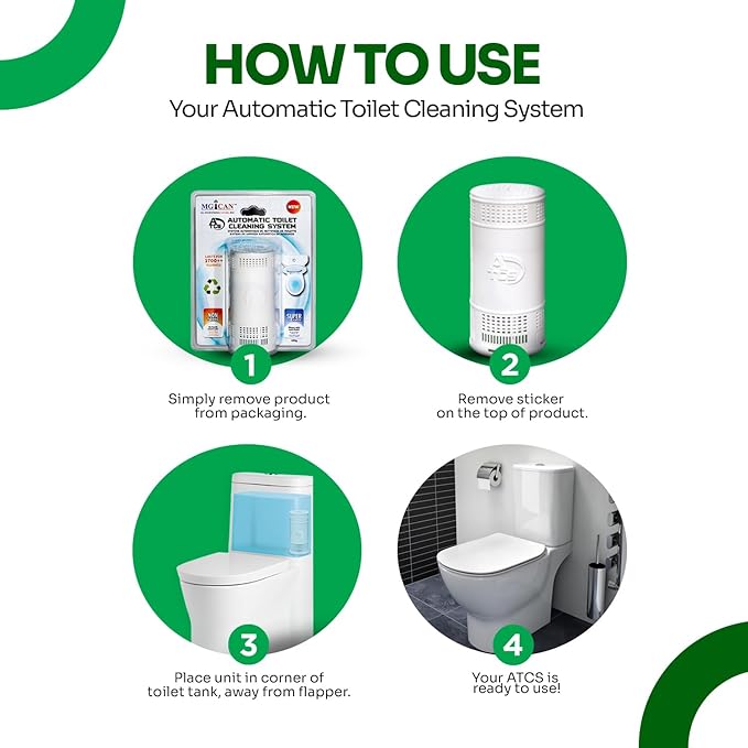 MGICAN Patented Automatic Toilet Bowl Cleaner System (ATCS) 1700+ Flushes - Non Toxic Toilet Bowl Cleaners for Hard Water Stains - UL-Certified Toilet Cleaner 1 Year Supply (3 Pack)