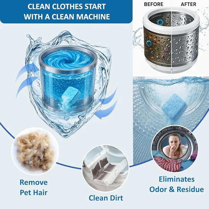 Ocean Breeze Washer Cleaner Tablets 24 Count – Septic Safe Washing Machine Cleaner & Odor Eliminator – Deep Cleaning Descaler for HE Front & Top Load Washers – Laundry Tub & Drum Cleaner