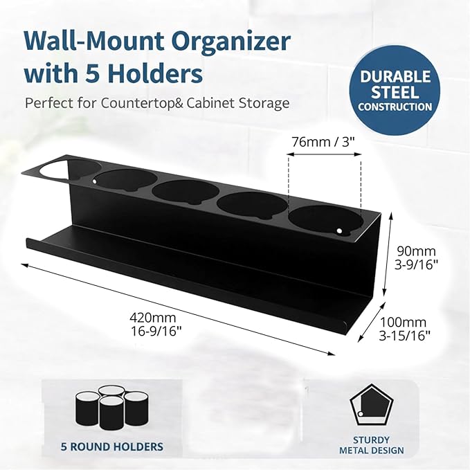 4 Pack Wall-Mounted Spray Bottle Holder, Heavy-Duty Steel Black Aerosol Can Storage Rack with 20 Holes, Spray Paint Can Organizer for Garage, Shop, Home, Tool Trailer & Service Truck