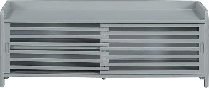 Knocbel Entryway Storage Bench with Sliding Doors and 1 Shelf, Living Room Entrance Hallway Foyer Shoe Bench Bedroom End of Bed Bench, 220lbs Weight Capacity (Retro Grey 2-Door)