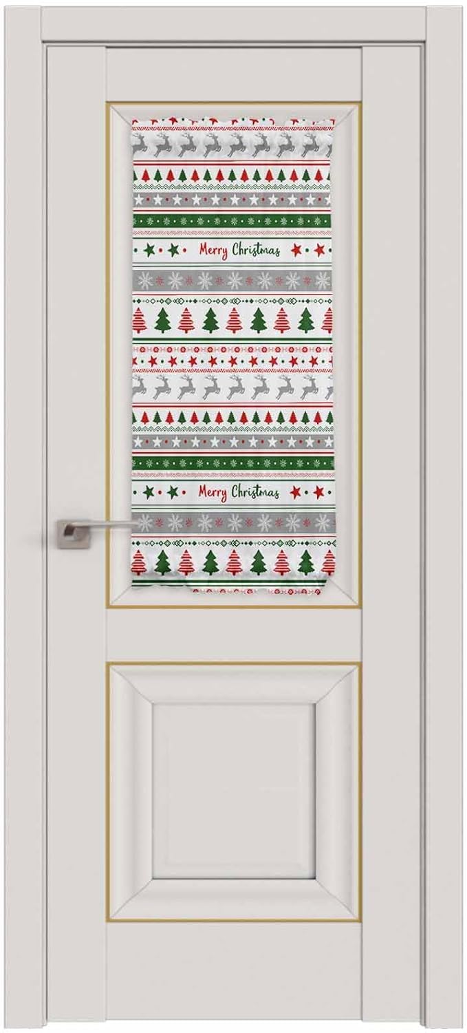 Christmas French Door Curtain Panel for Front Door, Red Green Gray Snow Deer Christmas Tree Strips Slidelight Door Curtains with Tieback Light Filtering Privacy Panels for Doorway Entryway 25"x 40"