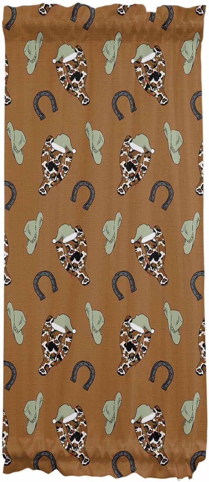 Christmas French Door Curtain Panel for Front Door, Western Horseshoe Christmas Hat Cactus Slidelight Door Curtains with Tieback Light Filtering Privacy Panels for Doorway Entryway 25"x 40"