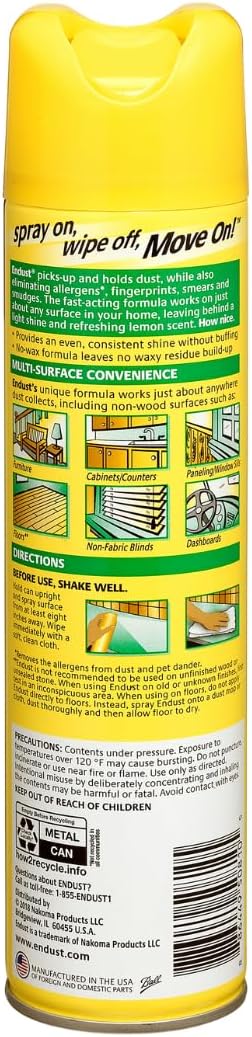 Endust Lemon Zest Multi-Surface Dusting and Cleaning Spray, Lemon Zest, 6-Pack