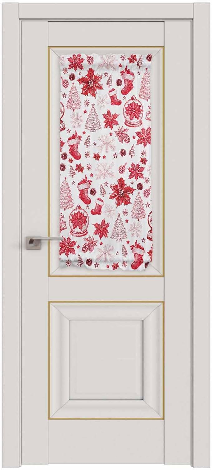 Christmas French Door Curtain Panel for Front Door, Red Christmas Tree Plant Sock Snowflake Pine Cone Slidelight Door Curtains with Tieback Light Filtering Privacy Panels for Entryway 25"x 40"