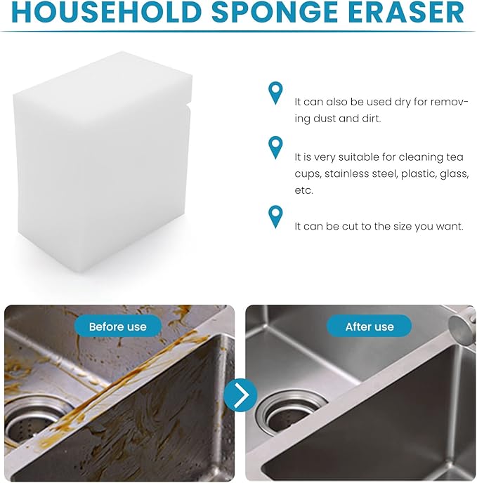 Magic Cleaning Sponges Eraser, Household Sponge Eraser Cleaner Foam Cleaning for Kitchen, Furniture, Car, Leathe (50 Pack)